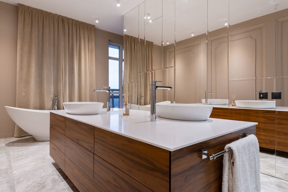 Modern luxury bathroom renovation with elegant fixtures